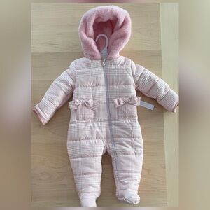 NWT Tahari Pink Houndstooth Baby Snowsuit - 6/9 months